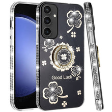 For Samsung S23 FE 5G Case Crystal Studded Ring Stand Bling + Tempered Glass