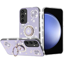 For Samsung S23 FE 5G Case Crystal Studded Ring Stand Bling + Tempered Glass