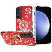 For Samsung S23 FE 5G Case Crystal Studded Ring Stand Bling + Tempered Glass