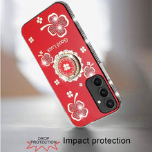 For Samsung S23 FE 5G Case Crystal Studded Ring Stand Bling + Tempered Glass