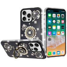 For iPhone 16 PRO MAX Case Crystal Studded Ringstand Bling Cover +Tempered Glass