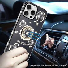 For iPhone 16 PRO MAX Case Crystal Studded Ringstand Bling Cover +Tempered Glass