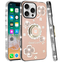 For iPhone 16 PRO MAX Case Crystal Studded Ringstand Bling Cover +Tempered Glass