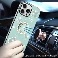 For iPhone 16 PRO MAX Case Crystal Studded Ringstand Bling Cover +Tempered Glass