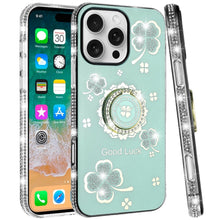 For iPhone 16 PRO MAX Case Crystal Studded Ringstand Bling Cover +Tempered Glass