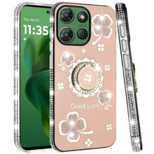 For Moto G Power 2025 Case Glitter Clover Design Crystal Ring + Tempered Glass