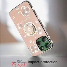 For Moto G Power 2025 Case Glitter Clover Design Crystal Ring + Tempered Glass