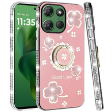 For Moto G Power 2025 Case Glitter Clover Design Crystal Ring + Tempered Glass
