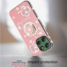 For Moto G Power 2025 Case Glitter Clover Design Crystal Ring + Tempered Glass