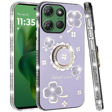 For Moto G Power 2025 Case Glitter Clover Design Crystal Ring + Tempered Glass