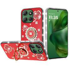 For Moto G Power 2025 Case Glitter Clover Design Crystal Ring + Tempered Glass