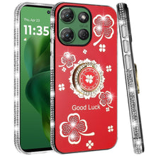 For Moto G Power 2025 Case Glitter Clover Design Crystal Ring + Tempered Glass