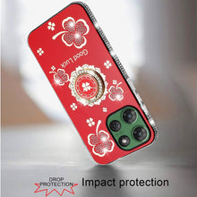 For Moto G Power 2025 Case Glitter Clover Design Crystal Ring + Tempered Glass