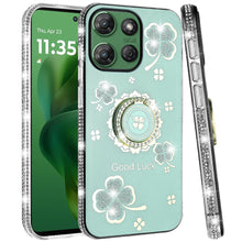 For Moto G Power 2025 Case Glitter Clover Design Crystal Ring + Tempered Glass