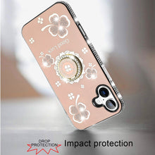 For iPhone 16 Plus 6.7in Case Crystal Studded Ring stand Bling + Tempered Glass