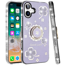 For iPhone 16 Plus 6.7in Case Crystal Studded Ring stand Bling + Tempered Glass