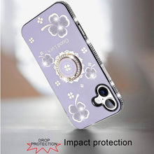 For iPhone 16 Plus 6.7in Case Crystal Studded Ring stand Bling + Tempered Glass
