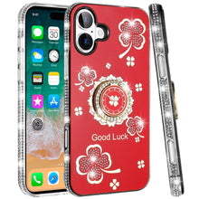 For iPhone 16 Plus 6.7in Case Crystal Studded Ring stand Bling + Tempered Glass