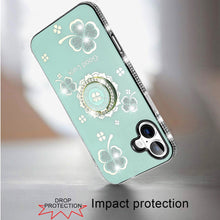 For iPhone 16 Plus 6.7in Case Crystal Studded Ring stand Bling + Tempered Glass