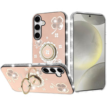 For Samsung S25+/S24+ Case Crystal Studded Ringstand Bling Cover +Tempered Glass