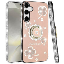 For Samsung S25+/S24+ Case Crystal Studded Ringstand Bling Cover +Tempered Glass