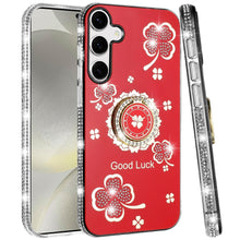For Samsung S25+/S24+ Case Crystal Studded Ringstand Bling Cover +Tempered Glass