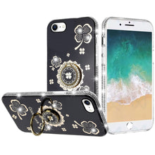 For iPhone 16e Case Crystal Studded Ringstand Bling Phone Cover + Tempered Glass