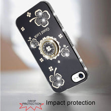 For iPhone 16e Case Crystal Studded Ringstand Bling Phone Cover + Tempered Glass
