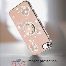For iPhone 16e Case Crystal Studded Ringstand Bling Phone Cover + Tempered Glass