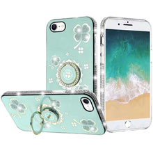 For iPhone 16e Case Crystal Studded Ringstand Bling Phone Cover + Tempered Glass