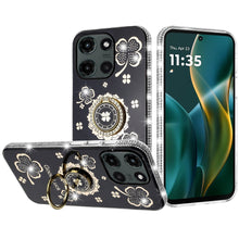 For Moto G Stylus 2025 Case Glitter Clover Design Crystal Ring + Tempered Glass