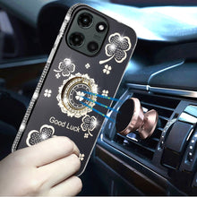 For Moto G Stylus 2025 Case Glitter Clover Design Crystal Ring + Tempered Glass