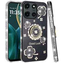 For Moto G Stylus 2025 Case Glitter Clover Design Crystal Ring + Tempered Glass