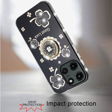 For Moto G Stylus 2025 Case Glitter Clover Design Crystal Ring + Tempered Glass
