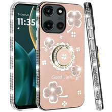 For Moto G Stylus 2025 Case Glitter Clover Design Crystal Ring + Tempered Glass