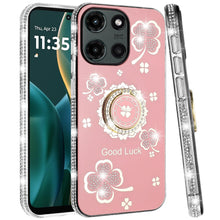 For Moto G Stylus 2025 Case Glitter Clover Design Crystal Ring + Tempered Glass