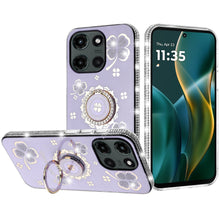 For Moto G Stylus 2025 Case Glitter Clover Design Crystal Ring + Tempered Glass