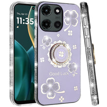 For Moto G Stylus 2025 Case Glitter Clover Design Crystal Ring + Tempered Glass
