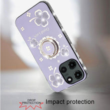 For Moto G Stylus 2025 Case Glitter Clover Design Crystal Ring + Tempered Glass