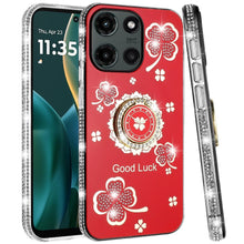 For Moto G Stylus 2025 Case Glitter Clover Design Crystal Ring + Tempered Glass