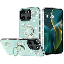 For Moto G Stylus 2025 Case Glitter Clover Design Crystal Ring + Tempered Glass