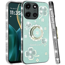 For Moto G Stylus 2025 Case Glitter Clover Design Crystal Ring + Tempered Glass