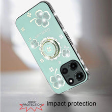 For Moto G Stylus 2025 Case Glitter Clover Design Crystal Ring + Tempered Glass