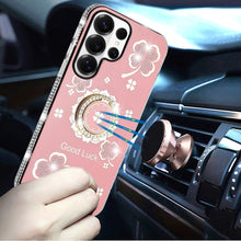 For Samsung S26 Ultra Case Crystal Studded Ring Stand Bling + Tempered Glass