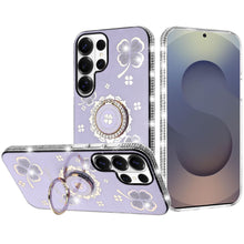 For Samsung S26 Ultra Case Crystal Studded Ring Stand Bling + Tempered Glass