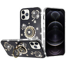For iPhone 12 Pro Max Case Crystal Studded Ring Stand Bling + Tempered Glass