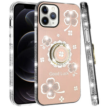 For iPhone 12 Pro Max Case Crystal Studded Ring Stand Bling + Tempered Glass