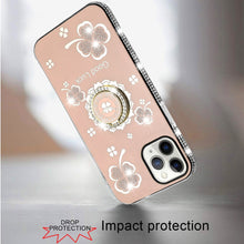 For iPhone 12 Pro Max Case Crystal Studded Ring Stand Bling + Tempered Glass