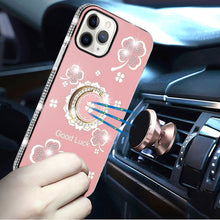 For iPhone 12 Pro Max Case Crystal Studded Ring Stand Bling + Tempered Glass