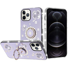 For iPhone 12 Pro Max Case Crystal Studded Ring Stand Bling + Tempered Glass